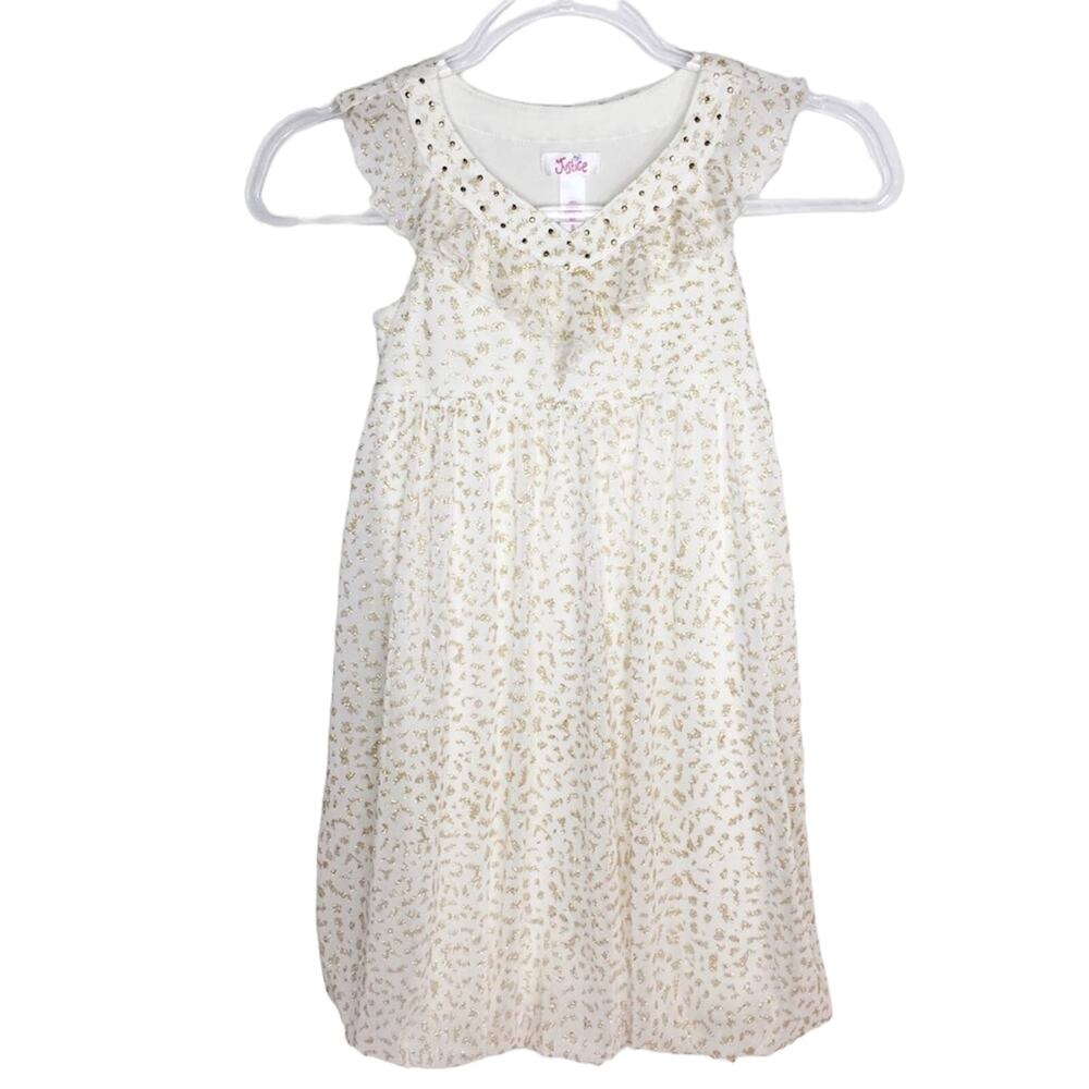 Justice Girls‎ Size 8 Gold Metallic Leopard Print Ruffle Studded Party Dress NEW
